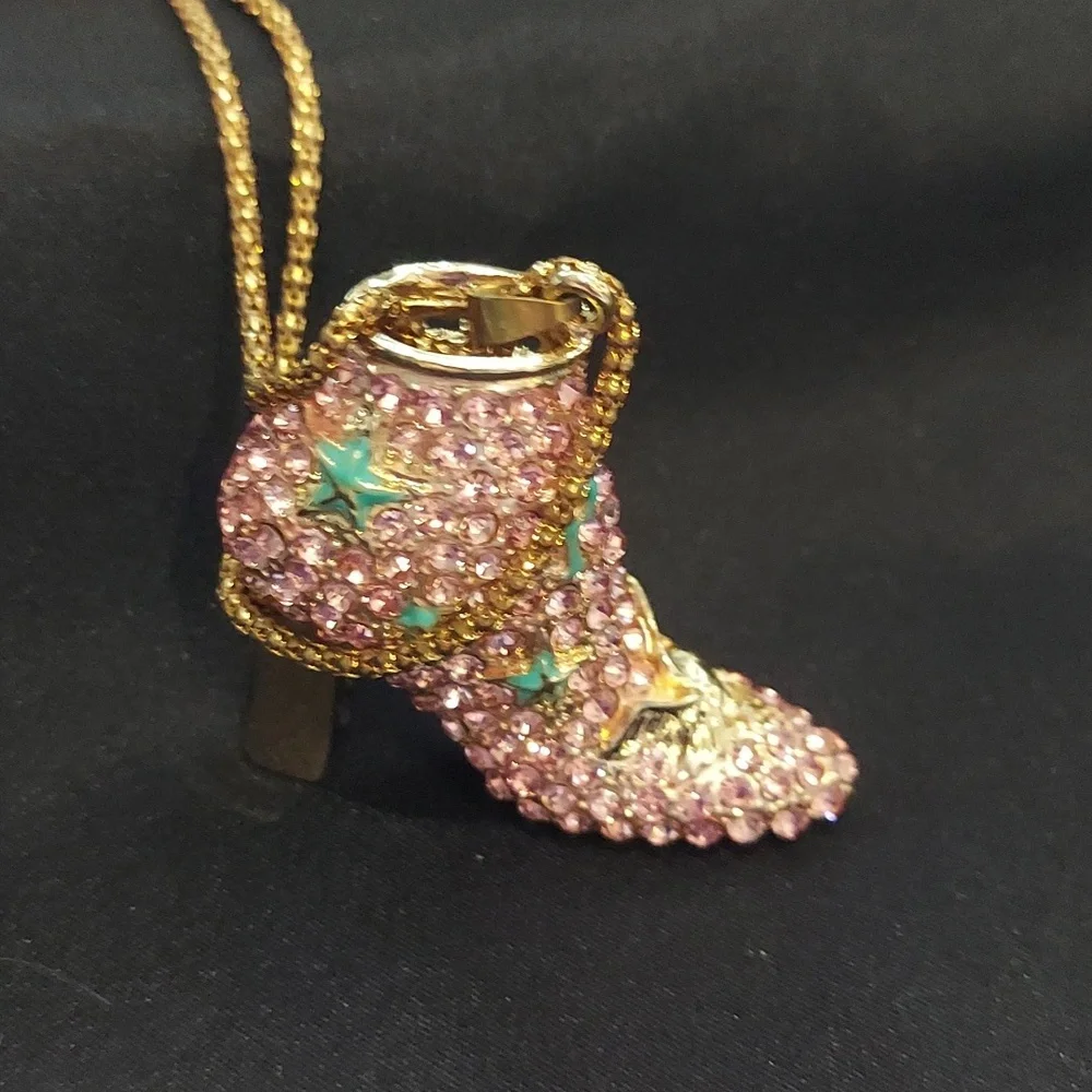 Betsey Johnson Pink Boot Pendant Necklace - Picture 6 of 6